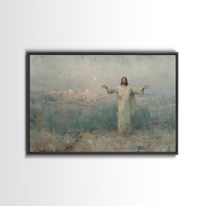 Risen City Blessing – Framed Canvas Print – Christian Wall Art – Jesus Painting – Christian Art Canvas – Vintage Christian Art – Christian