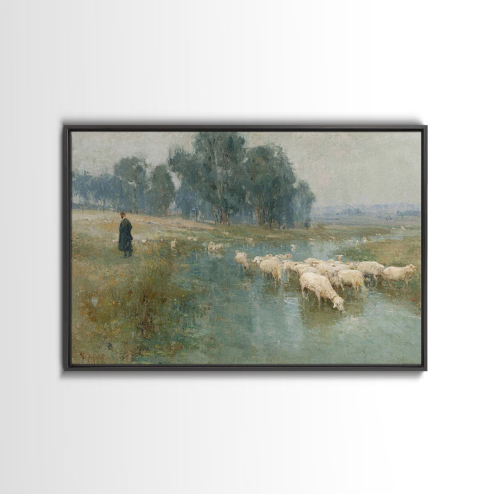 Shepherd’s Quiet Path – Framed Canvas Print – Christian Art Canvas – Pastoral Scenery – Christian Wall Art – Christian Art Print – Christia
