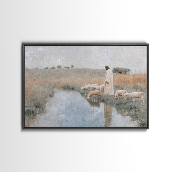 Still Waters Blessing – Framed Canvas Print – Christian Art Canvas – Jesus Painting – Christian Wall Art – Subtle Christian Art – Christian
