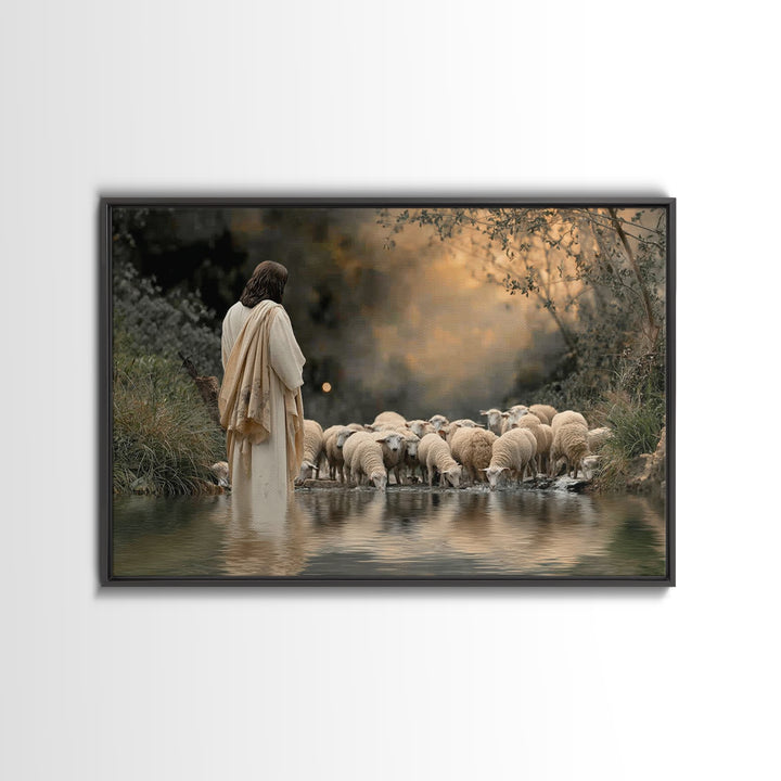 Evening Shepherd Calm – Framed Canvas Print – Christian Wall Art – Jesus Painting – Christian Art Canvas – Moody Christian Art – Christian