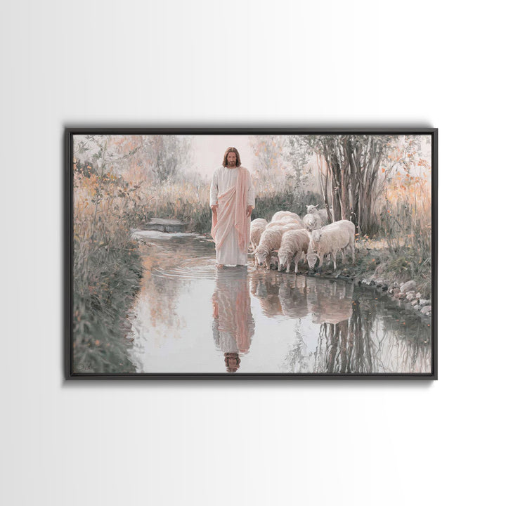 Gentle Shepherd Light – Framed Canvas Print – Jesus Painting – Christian Wall Art – Christian Art Canvas – Christian Christmas Art – Christ
