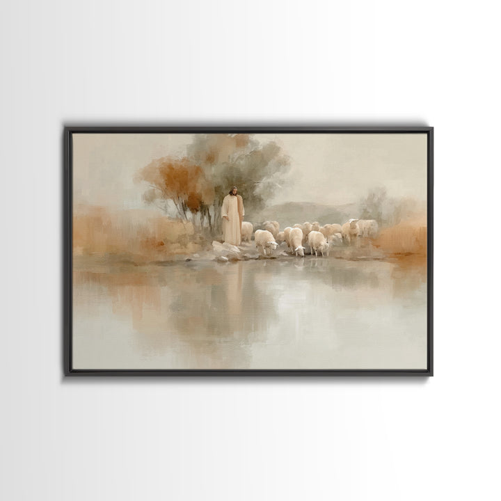 Autumn Pasture Calm – Framed Canvas Print – Christian Wall Art – Jesus Painting – Christian Art Print – Christmas Art – Christian Decor For