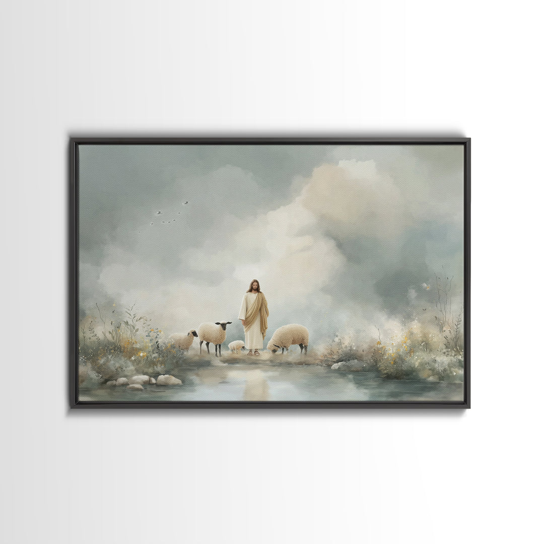 Heavenly Meadow Peace – Framed Canvas Print – Christian Art Canvas – Jesus Painting – Christian Christmas Art – Large Christian Art – Subtl