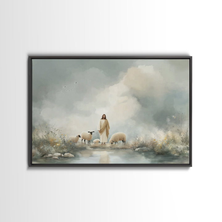Heavenly Meadow Peace – Framed Canvas Print – Christian Art Canvas – Jesus Painting – Christian Christmas Art – Large Christian Art – Subtl