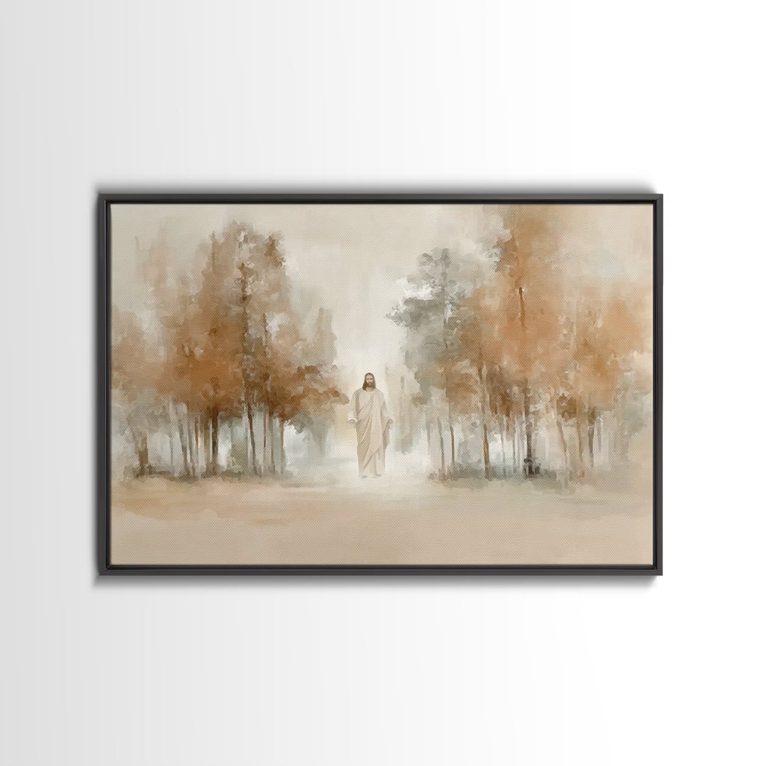 Golden Grove Stillness – Framed Canvas Print – Christian Art Print – Jesus Painting – Christian Wall Art – Christian Christmas Art – Vintag