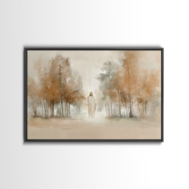 Golden Grove Stillness – Framed Canvas Print – Christian Art Print – Jesus Painting – Christian Wall Art – Christian Christmas Art – Vintag
