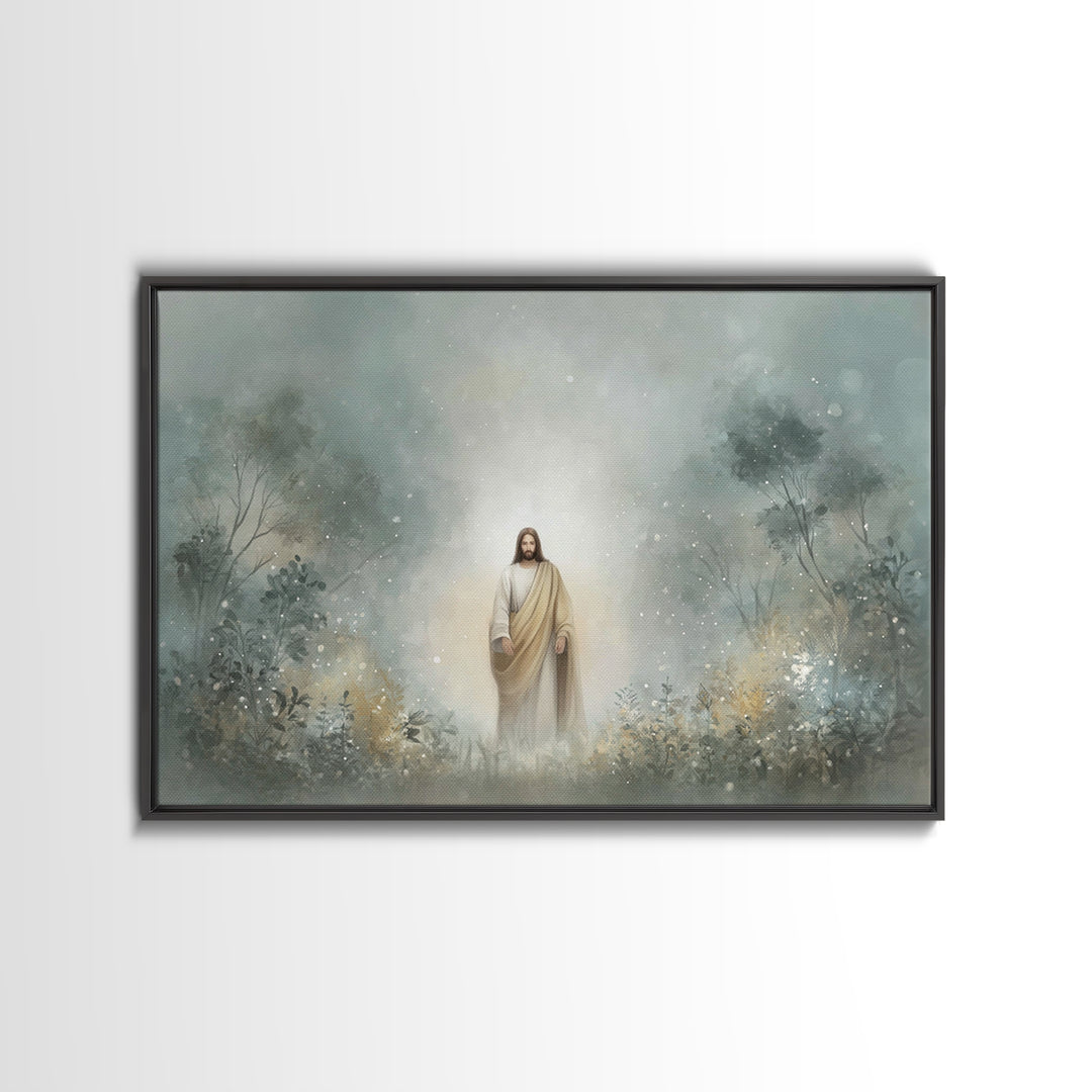 Sacred Woodland Path – Framed Canvas Print – Jesus Painting – Christian Art Canvas – Christian Wall Art – Modern Christian Art – Christian