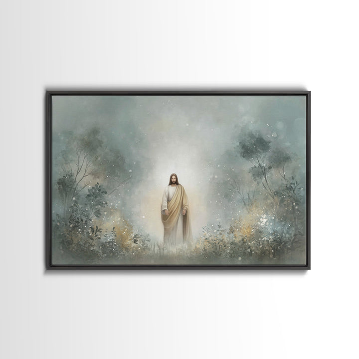Sacred Woodland Path – Framed Canvas Print – Jesus Painting – Christian Art Canvas – Christian Wall Art – Modern Christian Art – Christian