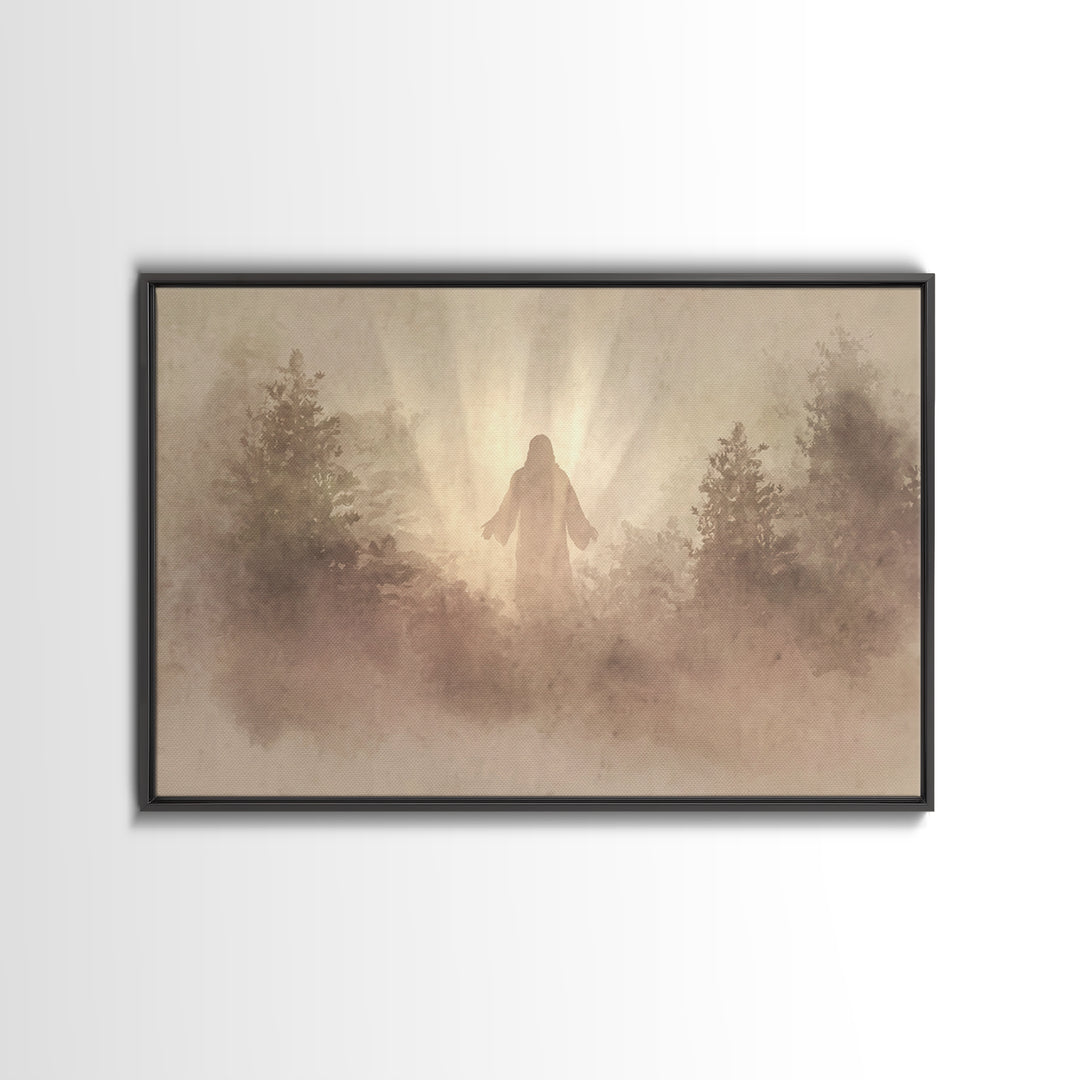 Forest Dawn Presence – Framed Canvas Print – Christian Wall Art – Christian Art Canvas – Jesus Painting – Large Christian Painting – Christ