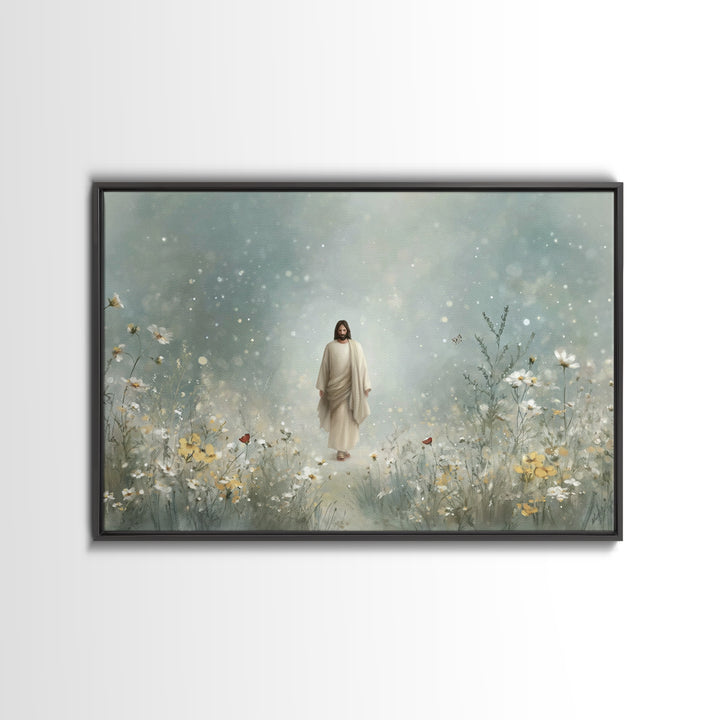 Heavenly Walk, Framed Canvas Print, Christian Wall Art, Christian Art Canvas, Jesus Painting, Modern Christian Art, Christian Christmas Art