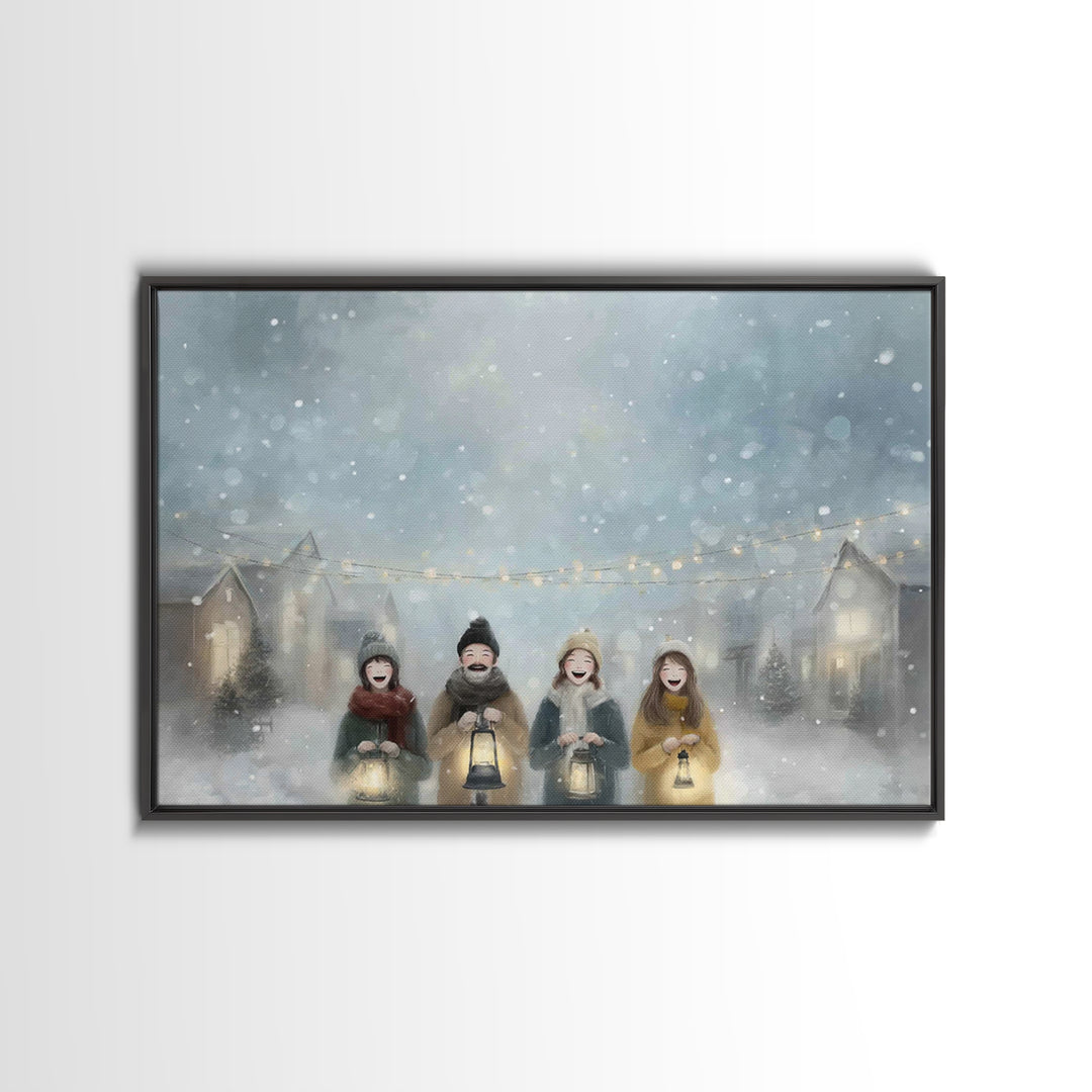 Snowfall Carolers, Framed Canvas Print, Christmas Wall Art, Christian Christmas Art, Christmas Art Canvas, Modern Christmas Art, Christmas