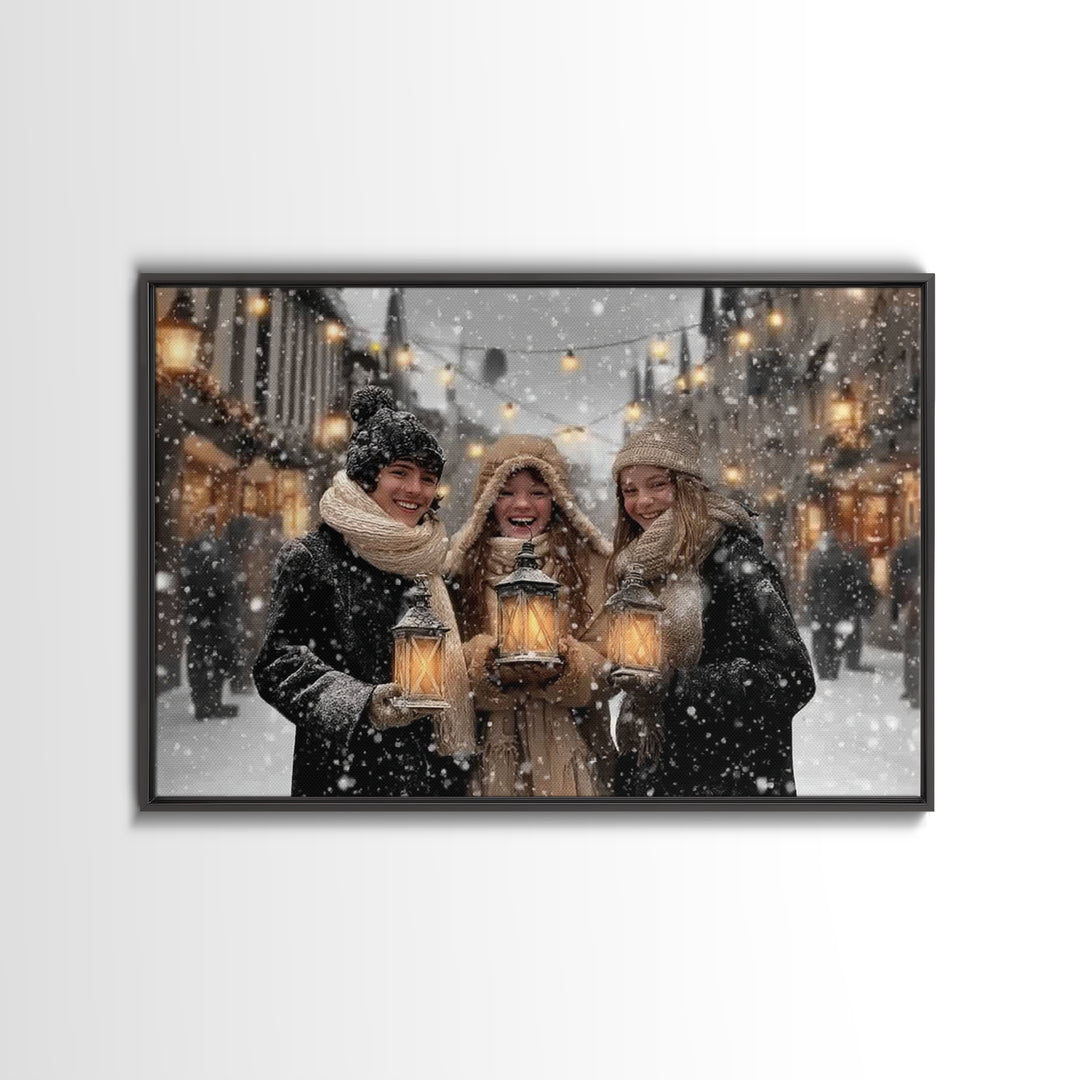 Festive Glow – Framed Canvas Print – Christmas Art Canvas – Christian Christmas Art – Christmas Wall Art – Vintage Christmas Art – Holiday