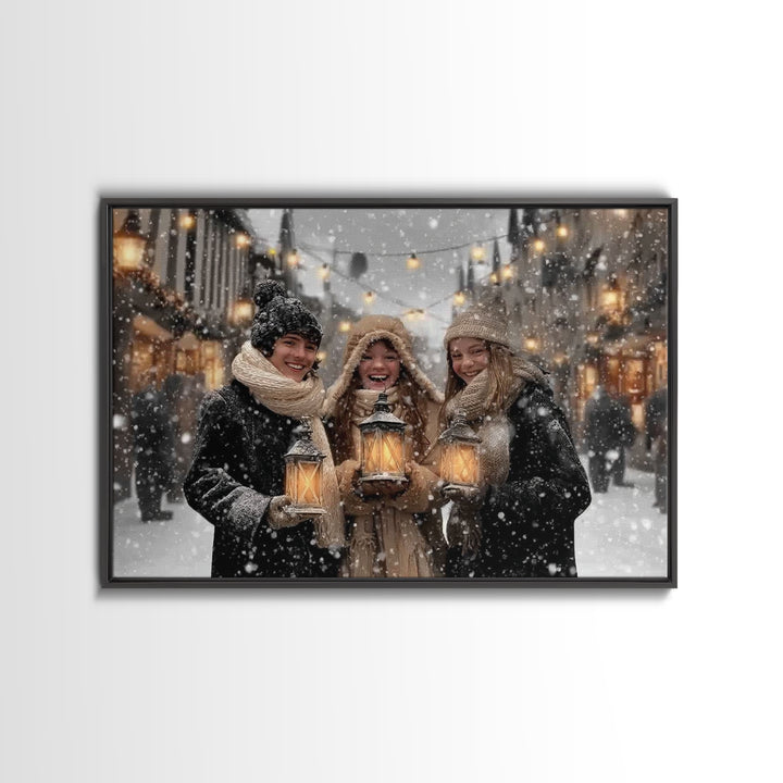 Festive Glow – Framed Canvas Print – Christmas Art Canvas – Christian Christmas Art – Christmas Wall Art – Vintage Christmas Art – Holiday