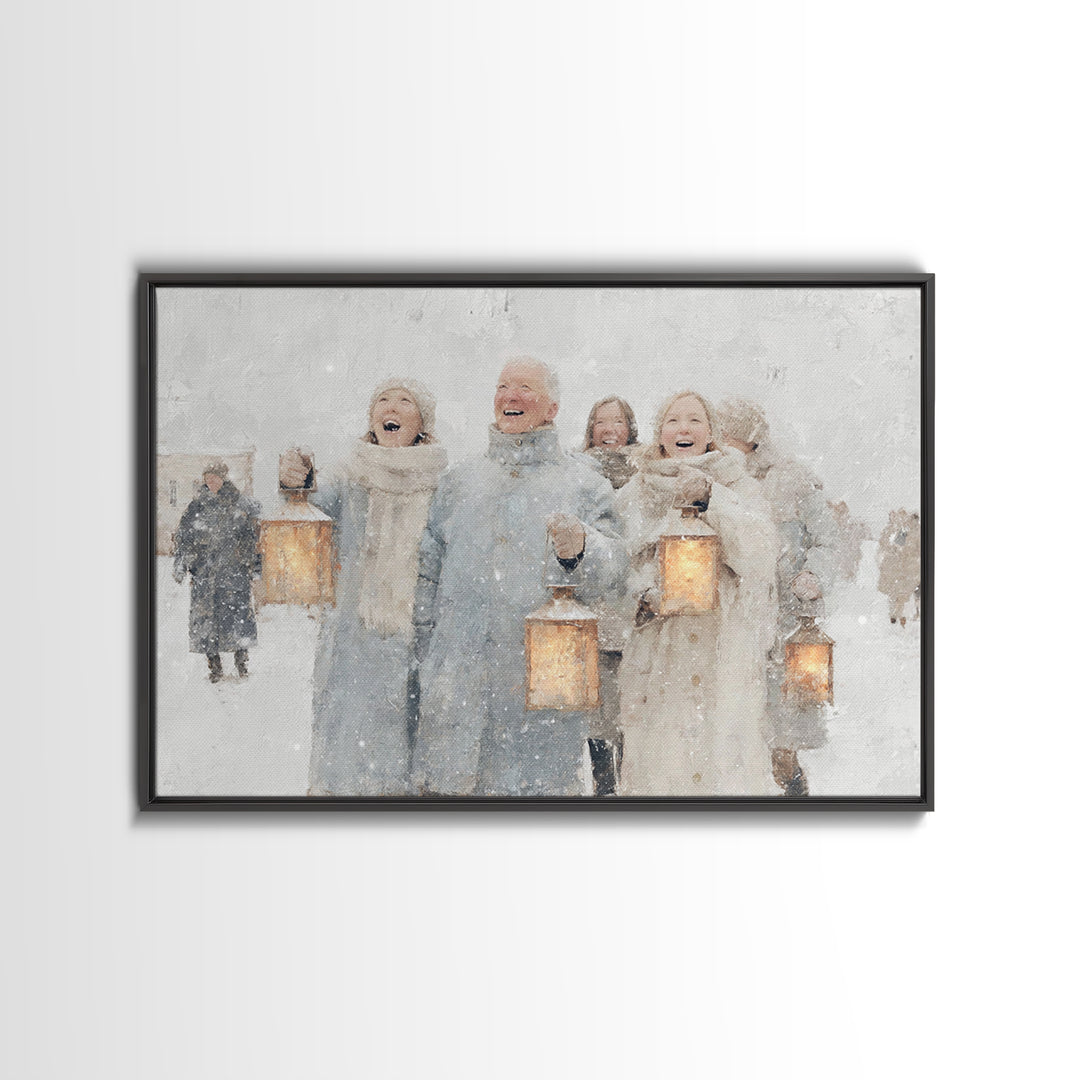 Winter Lantern Choir – Framed Canvas Print – Christmas Art Prints – Christian Christmas Art – Christmas Wall Art – Christmas Art Canvas – H