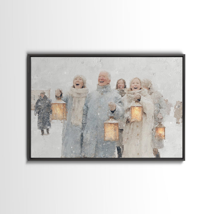 Winter Lantern Choir – Framed Canvas Print – Christmas Art Prints – Christian Christmas Art – Christmas Wall Art – Christmas Art Canvas – H