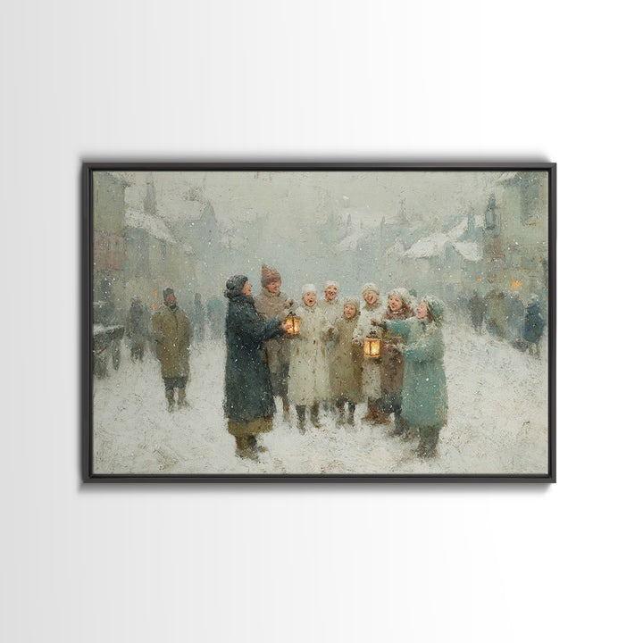 Snowbound Carolers, Framed Canvas Print, Christmas Wall Art, Christian Christmas Art, Christmas Art Canvas, Vintage Christmas Art, Christma