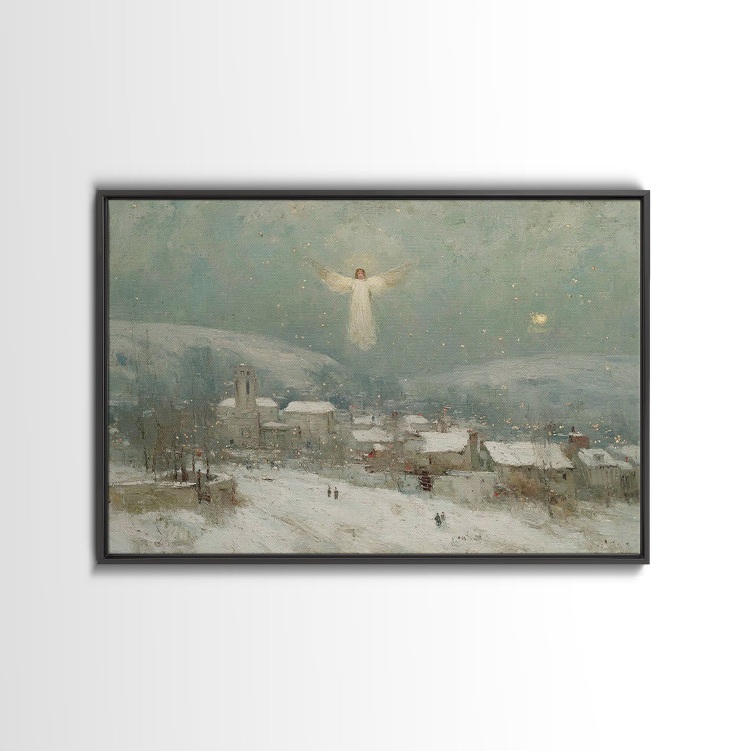 Angel Over Bethlehem – Framed Canvas Print – Christian Christmas Art – Christian Wall Art – Vintage Christian Art – Christmas Canvas Wall A