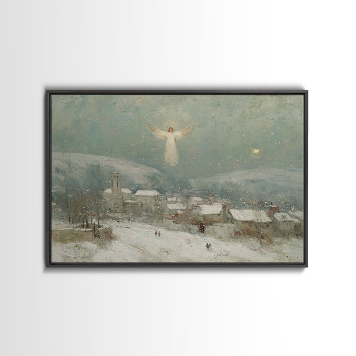 Angel Over Bethlehem – Framed Canvas Print – Christian Christmas Art – Christian Wall Art – Vintage Christian Art – Christmas Canvas Wall A