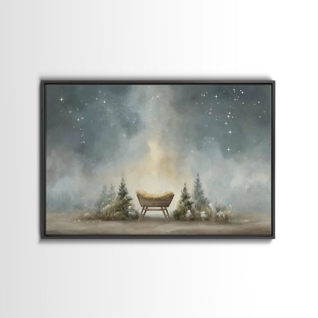 Shepherd’s Light | Framed Canvas Print | Christian Wall Art | Jesus Painting | Christian Art Canvas | Moody Christian Art | Christmas Art