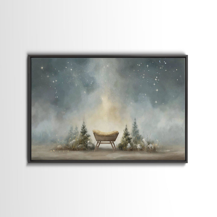 Shepherd’s Light | Framed Canvas Print | Christian Wall Art | Jesus Painting | Christian Art Canvas | Moody Christian Art | Christmas Art