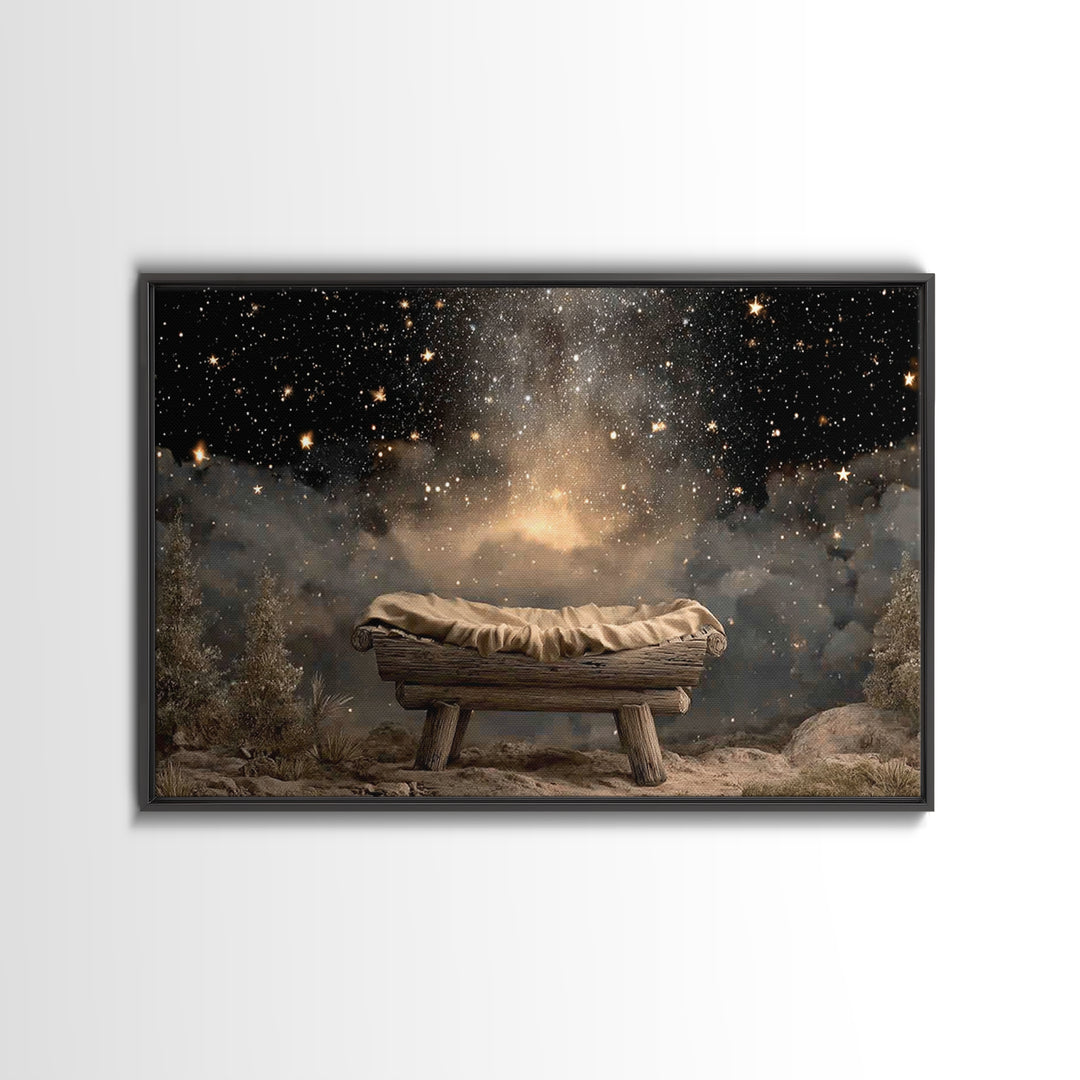 Manger Glory, Framed Canvas Print, Christian Christmas Art, Nativity Art, Christian Wall Art, Christmas Art Prints, Christian Art Canvas