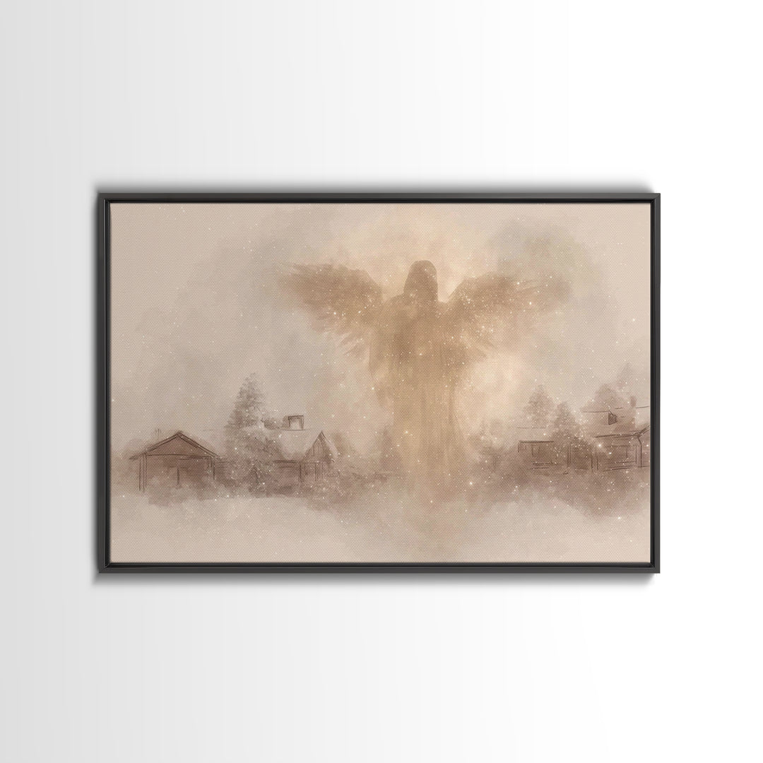 Winter Guardian – Framed Canvas Print – Christian Christmas Art – Moody Christmas Art – Christian Wall Art – Christmas Art Prints