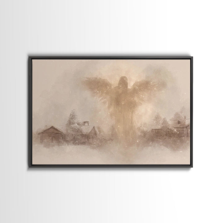 Winter Guardian – Framed Canvas Print – Christian Christmas Art – Moody Christmas Art – Christian Wall Art – Christmas Art Prints