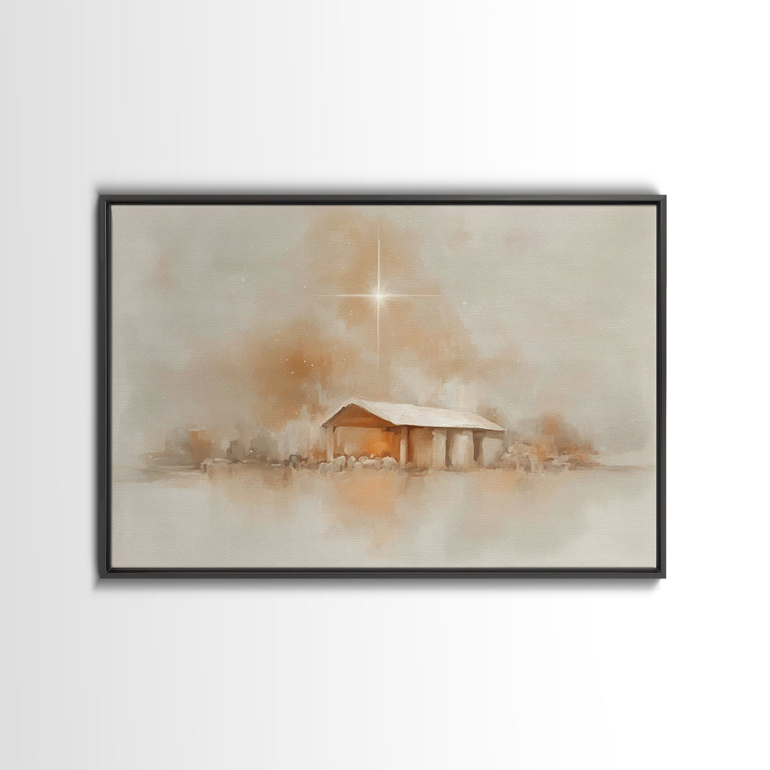 Quiet Manger Glow – Framed Canvas Print – Christian Wall Art – Christian Christmas Art – Christian Art Canvas – Christmas Art – Christian D