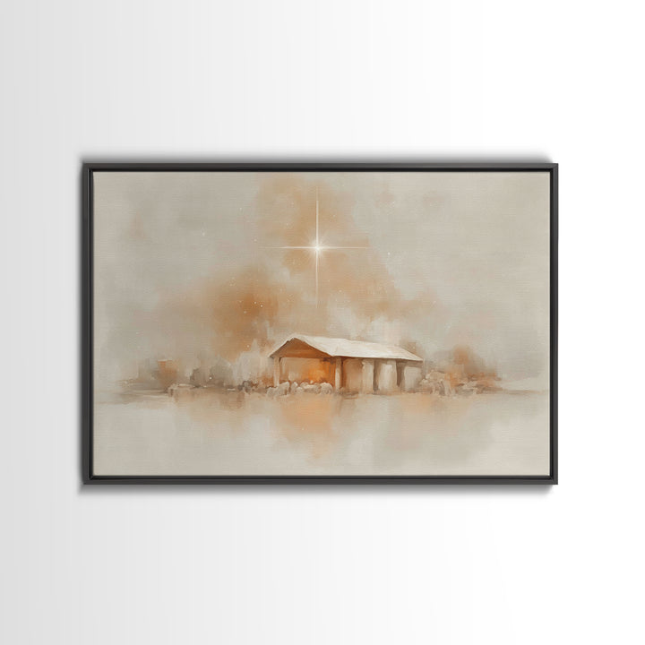 Quiet Manger Glow – Framed Canvas Print – Christian Wall Art – Christian Christmas Art – Christian Art Canvas – Christmas Art – Christian D