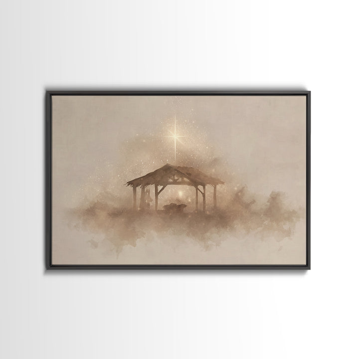 Starlit Manger – Framed Canvas Print – Christmas Art – Christian Christmas Art – Christian Art Canvas – Christian Decor – Christian Wall Ar