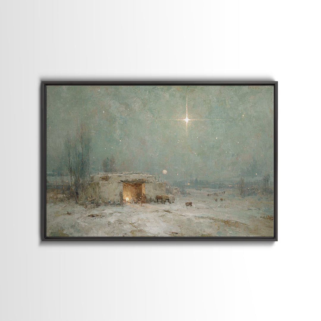 Sacred Stable – Framed Canvas Print – Christian Art Canvas – Christmas Art – Christian Decor – Christian Wall Art – Christian Christmas Art
