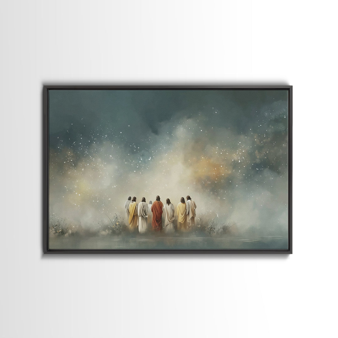 Heavenly Dawn Circle | Framed Canvas Print | Christian Art Canvas | Jesus Painting | Christian Wall Art | Christmas Art