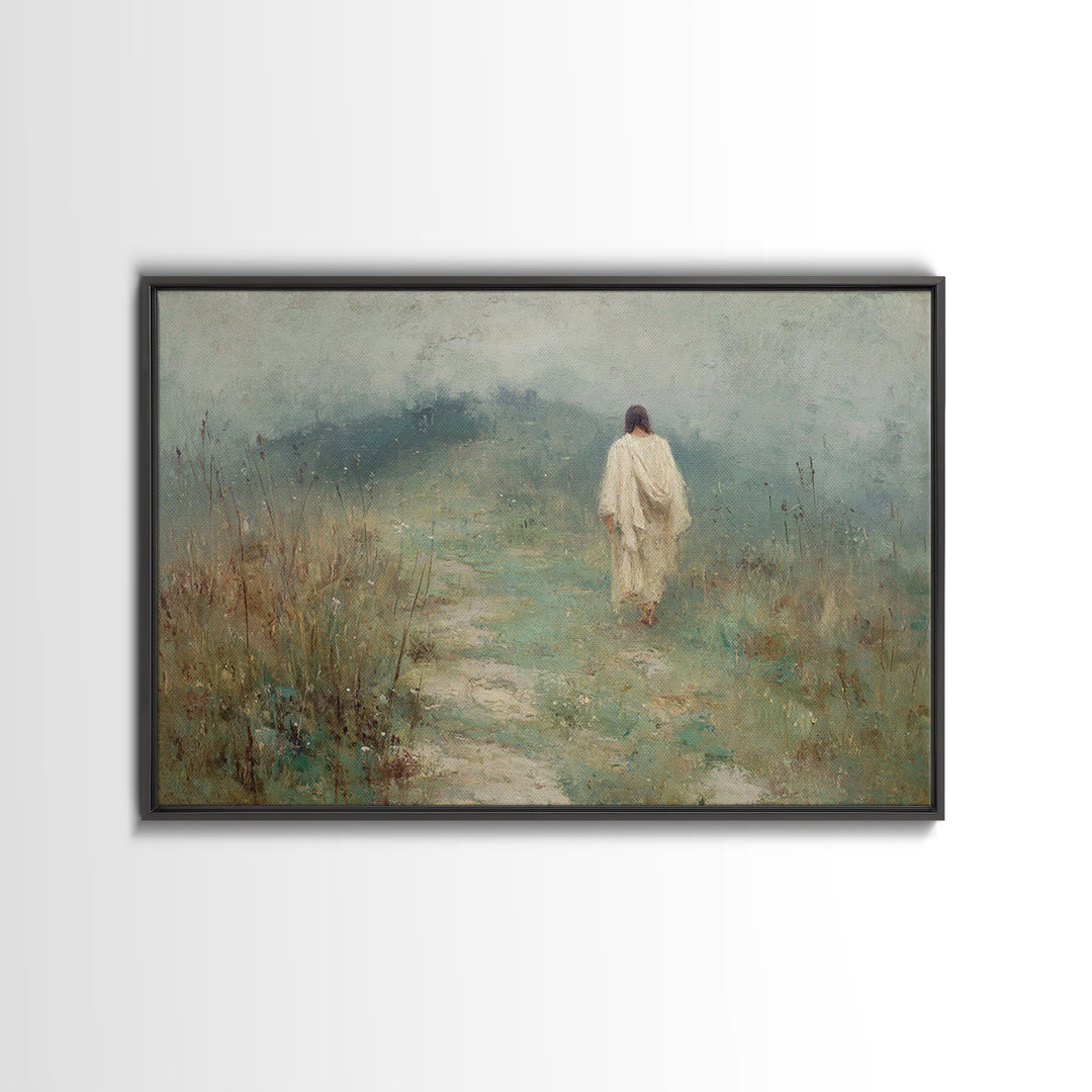 Misty Road Grace – Framed Canvas Print – Christian Art Canvas – Christian Wall Art – Jesus Painting – Moody Christian Art