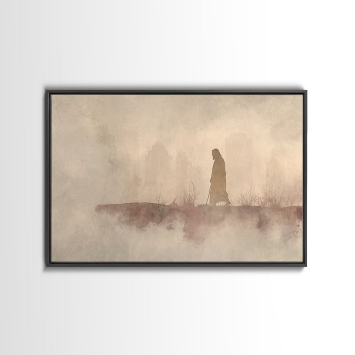 Urban Pilgrim, Framed Canvas Print, Christian Art Canvas, Jesus Painting, Christian Wall Art, Modern Christian Art
