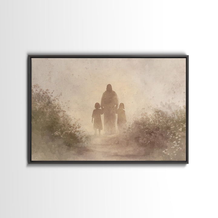 Soft Morning Walk – Framed Canvas Print – Jesus Painting – Christian Art Canvas – Christian Wall Art – Christian Gift Ideas – Christian Art