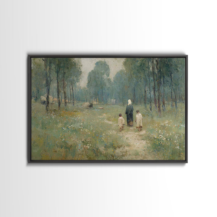 Quiet Meadow Grace - Framed Canvas Print - Christian Wall Art - Jesus Painting - Christian Art Canvas - Pastoral Scenery