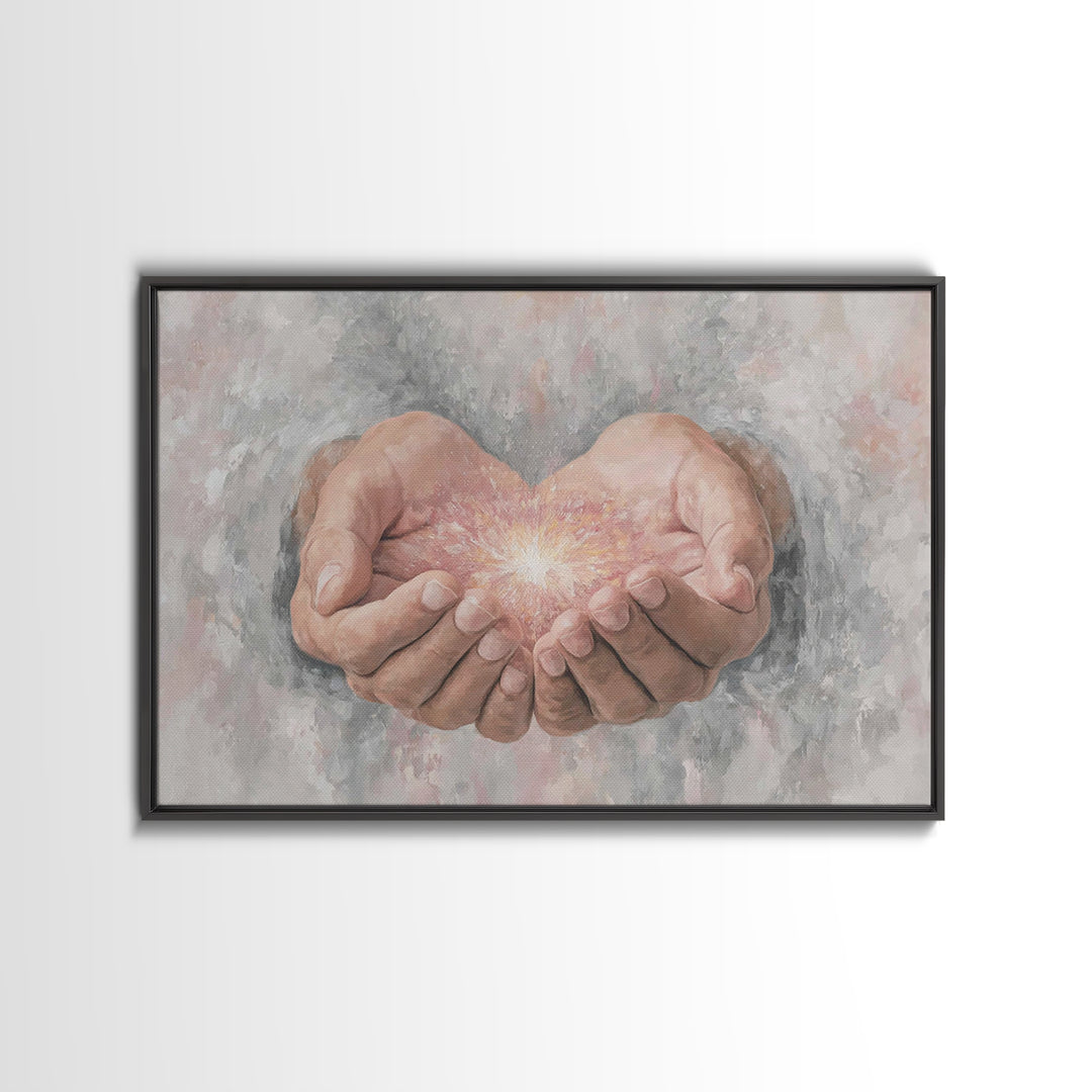 Hands Of Light | Framed Canvas Print | Christian Art Canvas | Modern Christian Art | Jesus Painting | Christian Wall Art | Large Christian