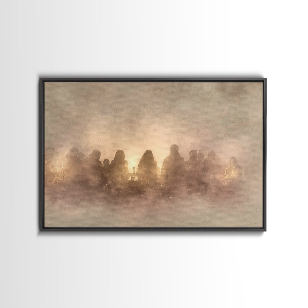 Candlelit Fellowship – Framed Canvas Print – Christian Wall Art – Moody Christian Art – Christian Art Canvas – Christian Gift Ideas