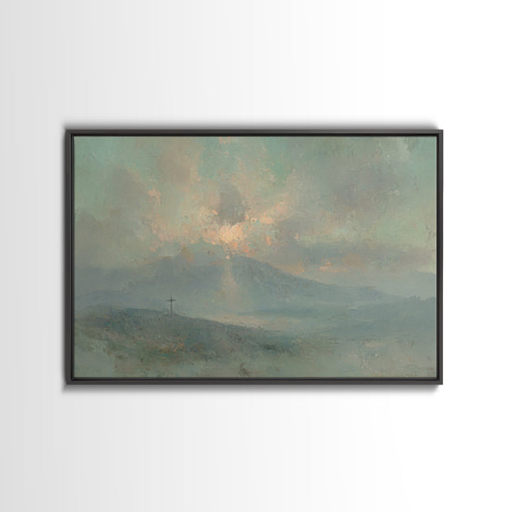 Dawn of Mercy, Framed Canvas Print, Christian Art Prints, Subtle Christian Art, Christian Wall Art, Blue Christian Art, Christian Paintings