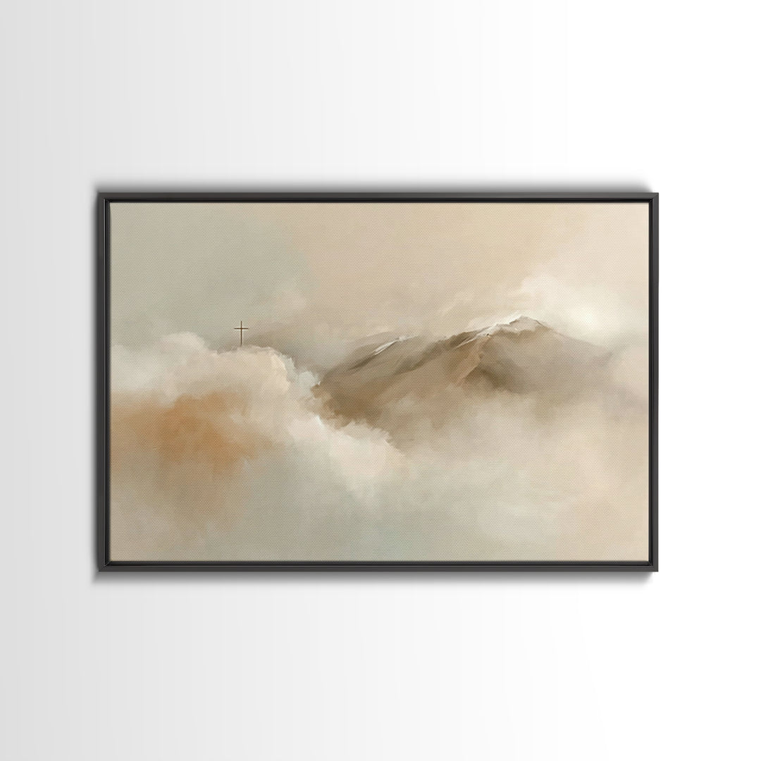 Peaceful Heights – Framed Canvas Print – Minimalist Christian Art – Christian Art Print – Subtle Christian Paintings – Christian Wall Art –
