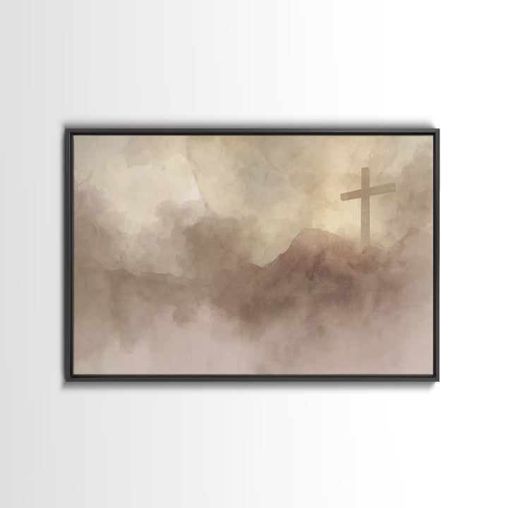 Heavenly Cross, Framed Canvas Print, Christian Wall Art, Modern Christian Art, White Christmas Art, Christian Christmas Art, Christian Deco