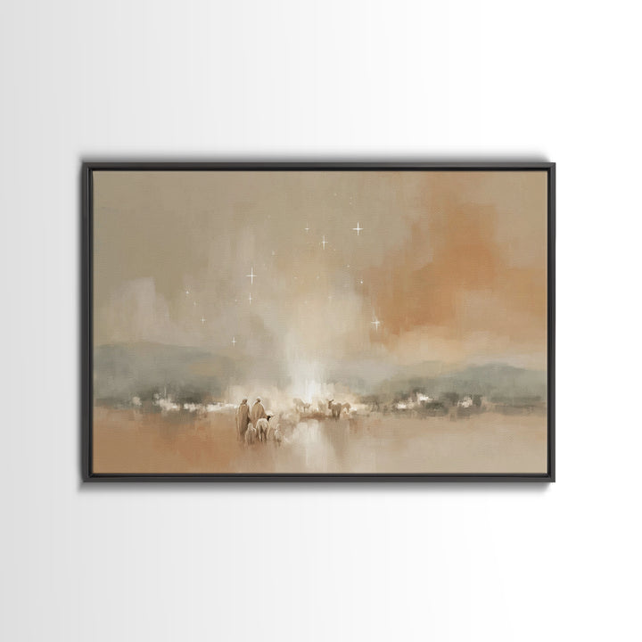 Shepherds of Light, Framed Canvas Print, Christmas Art Prints, Christian Christmas, Pastoral Scenery, Christian Art Canvas, Christian Decor