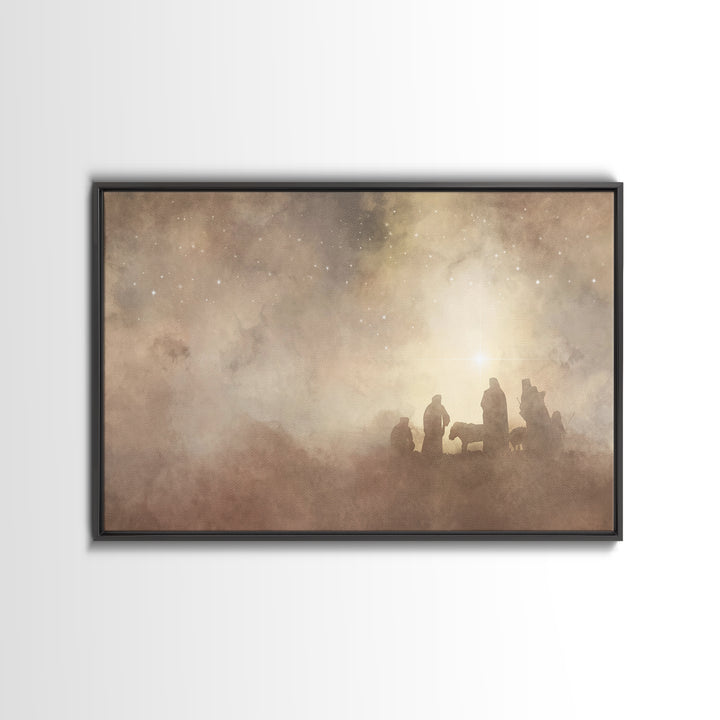 Shepherds Of Light – Framed Canvas Print – Christian Art – Christian Wall Art – Christmas Art – Jesus Christmas Art – Christian Art Canvas