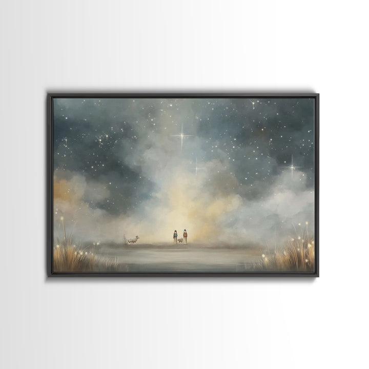 Night Of Promise – Framed Canvas Print – Christmas Wall Art – Christian Art Canvas – Christian Art – Jesus Painting – Christian Christmas A
