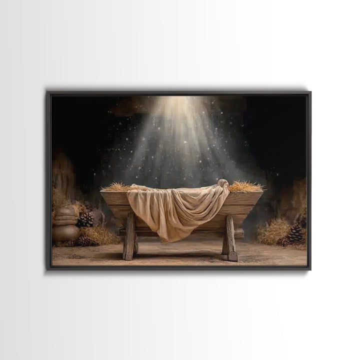 Holy Manger – Framed Canvas Print – Christmas Art – Christian Art – Christian Wall Art – Christian Christmas Decor – Christian Art Canvas