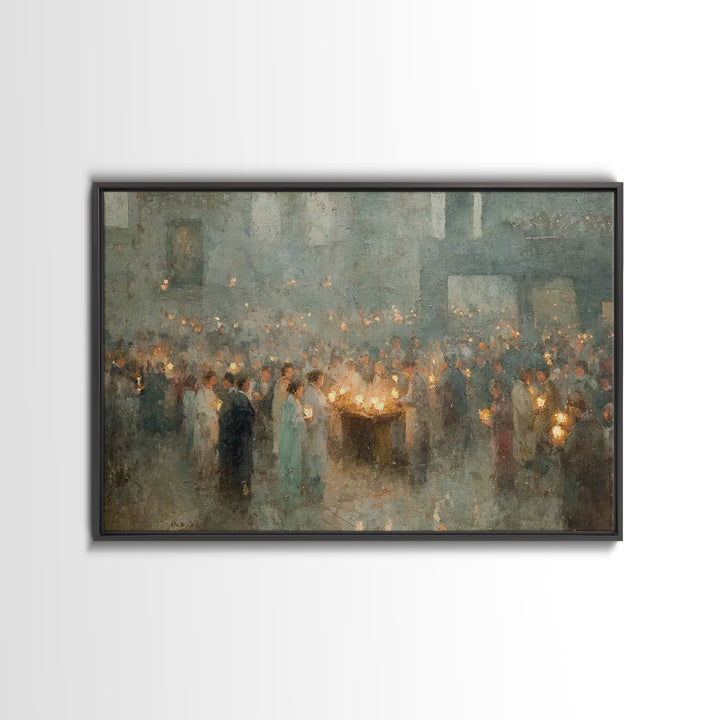Sanctuary Gathering – Framed Canvas Print – Christian Art Canvas – Christian Wall Art – Vintage Christian Art – Christian Gift
