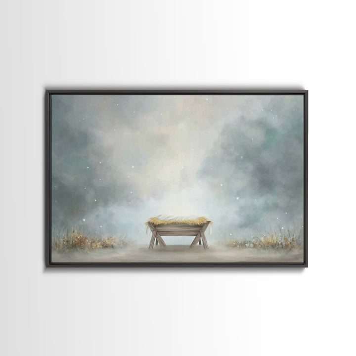 Silent Manger – Framed Canvas Print – Christian Art – Christmas Art – Christian Art Canvas – Christian Christmas Decor – Christian Wall Art