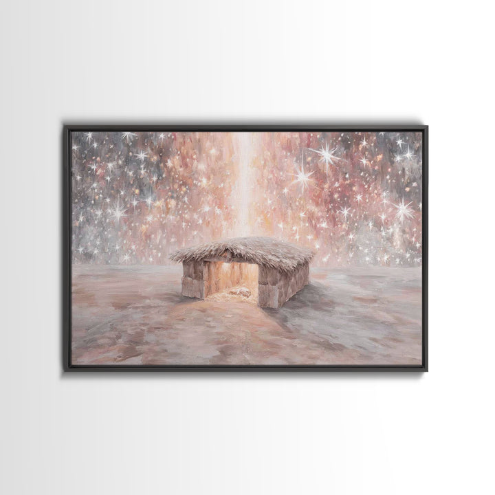 Glory In The Stable – Framed Canvas Print – Christian Christmas Art – Christian Wall Art – Christian Art Canvas – Christmas Art – Christian