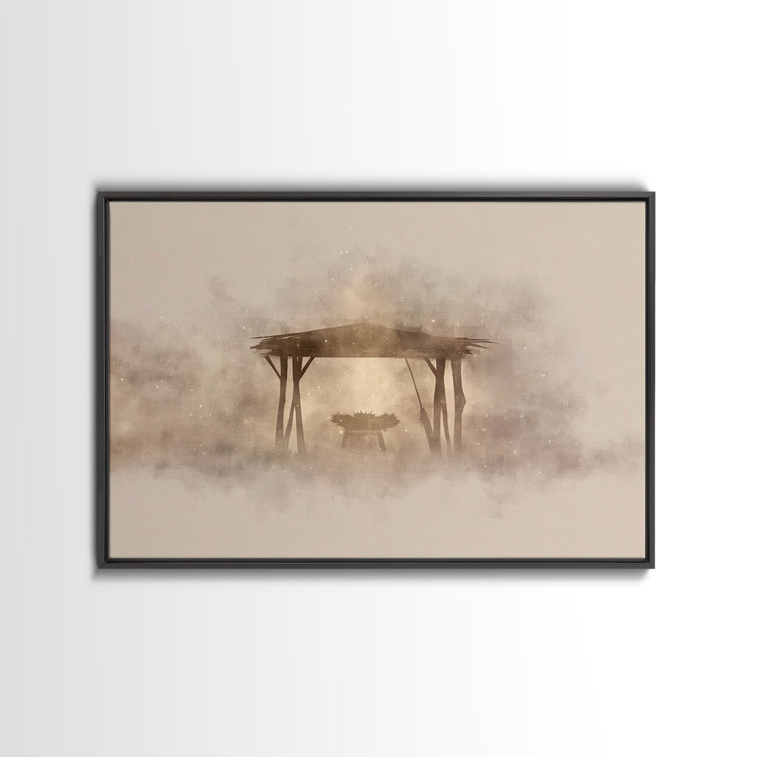 Holy Shelter Silhouette – Framed Canvas Print – Christian Christmas Art – Christian Art – Christian Wall Art – Minimalist Christian Art – C
