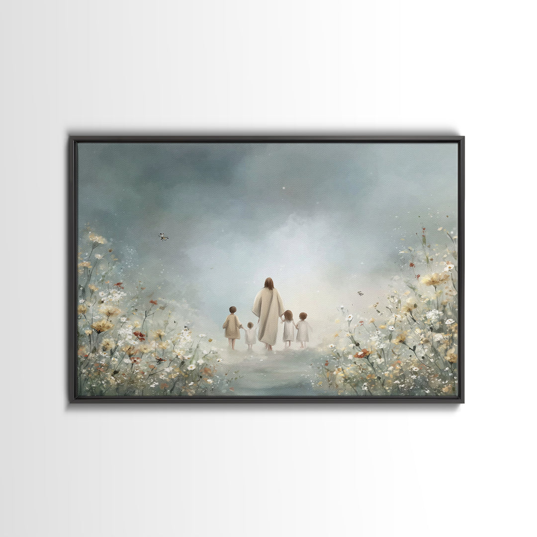 Heavenly Meadow Light, Framed Canvas Print, Christian Art Print, Jesus Painting Canvas, Minimalist Christian Art, Christian Wall Art, Chris